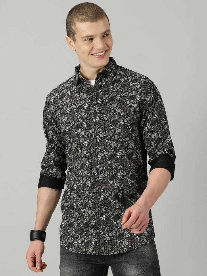 Tribal Black Printed Full Sleeve Men's Shirt