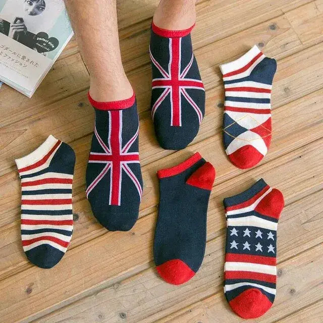 Navy Blue Printed Ankle-Length Socks - Pack Of 10
