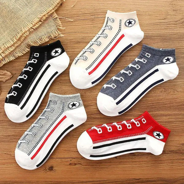 Lace-Up Pattern Ankle Socks (5 Pairs)