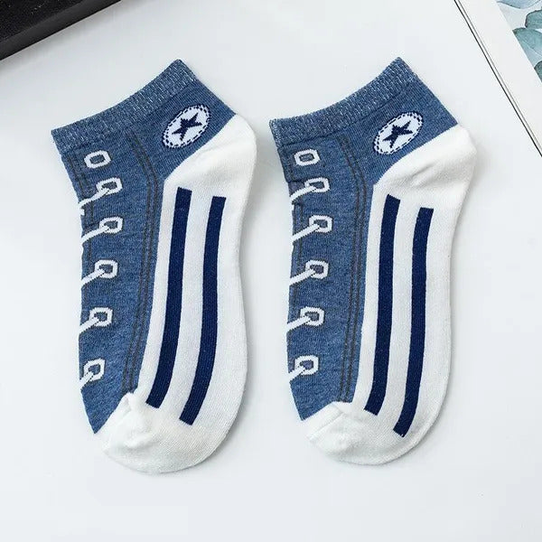 Lace-Up Pattern Ankle Socks (5 Pairs)