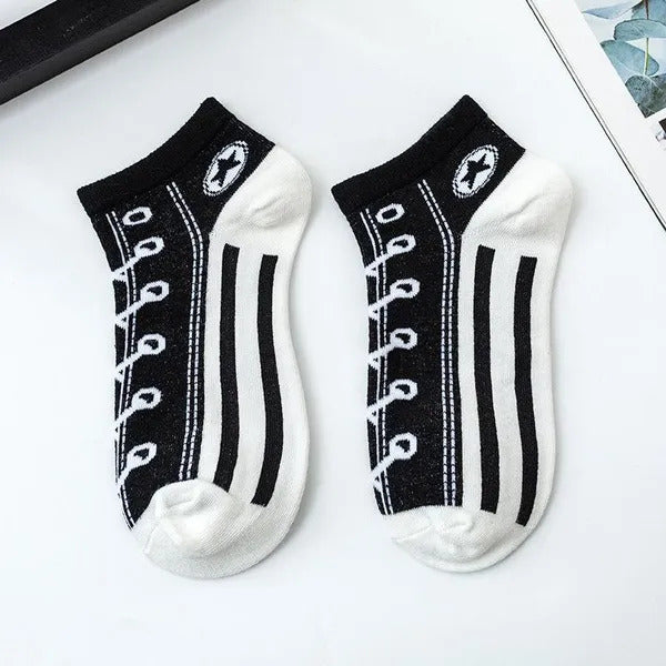 Lace-Up Pattern Ankle Socks (5 Pairs)