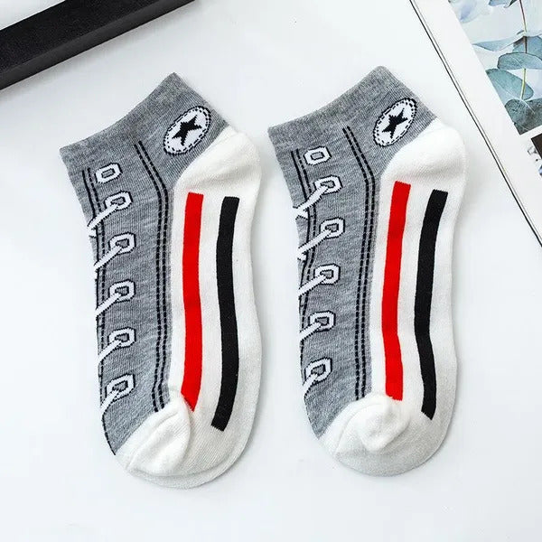 Lace-Up Pattern Ankle Socks (5 Pairs)