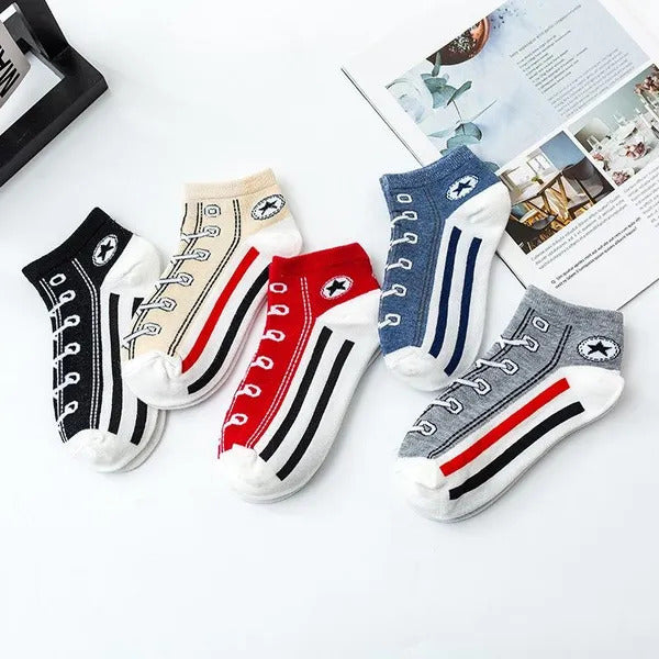 Lace-Up Pattern Ankle Socks (5 Pairs)