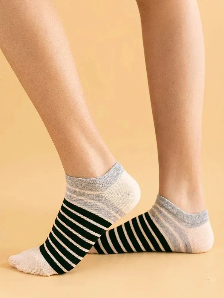 Multicolour Stripes Printed Ankle-Length Socks - Pack Of 5