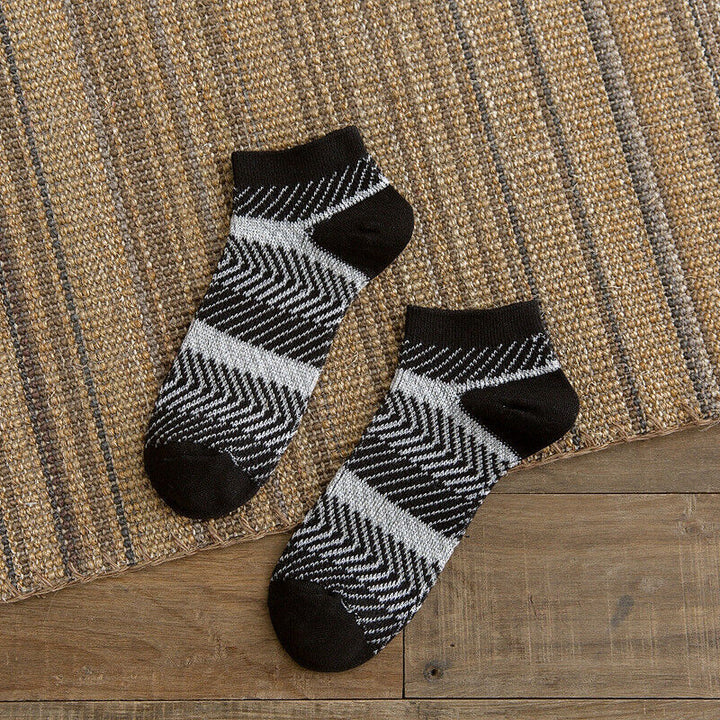 Ankle Cotton Socks Low Cut Retro Thick Line Stripped Dress Socks (Pack Of 5 Pairs)