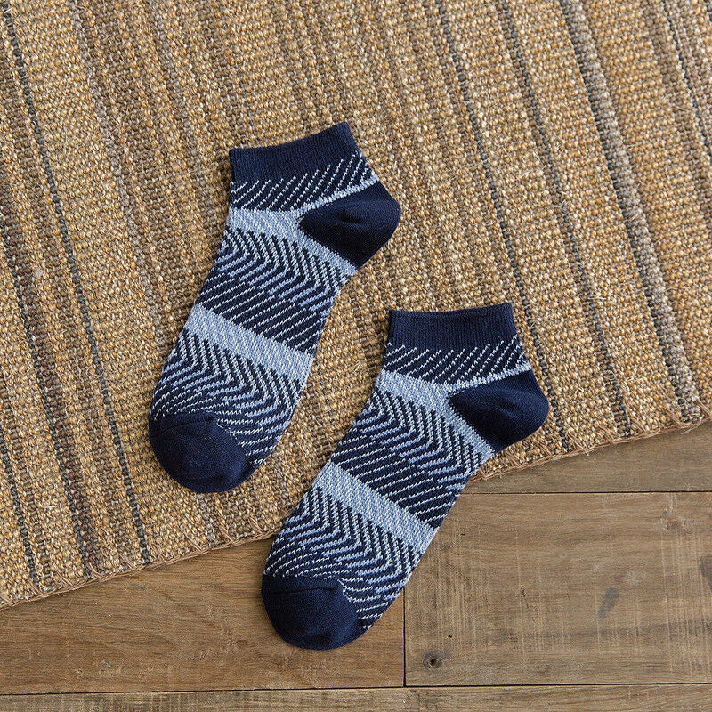 Ankle Cotton Socks Low Cut Retro Thick Line Stripped Dress Socks (Pack Of 5 Pairs)