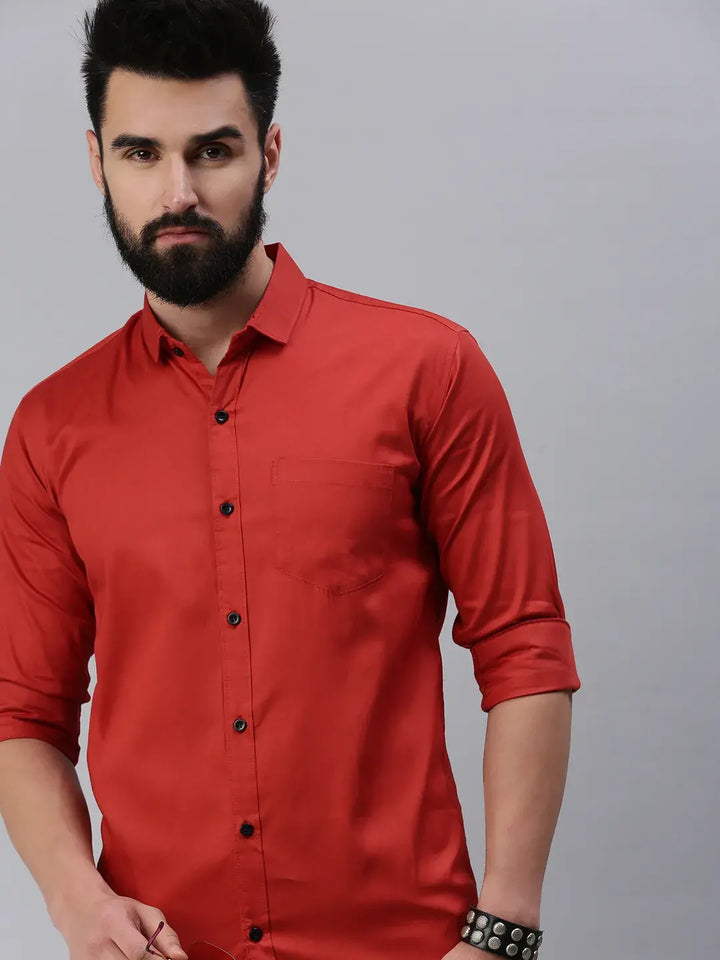 Brick Red Plain full sleeve men's shirt - Rodzen