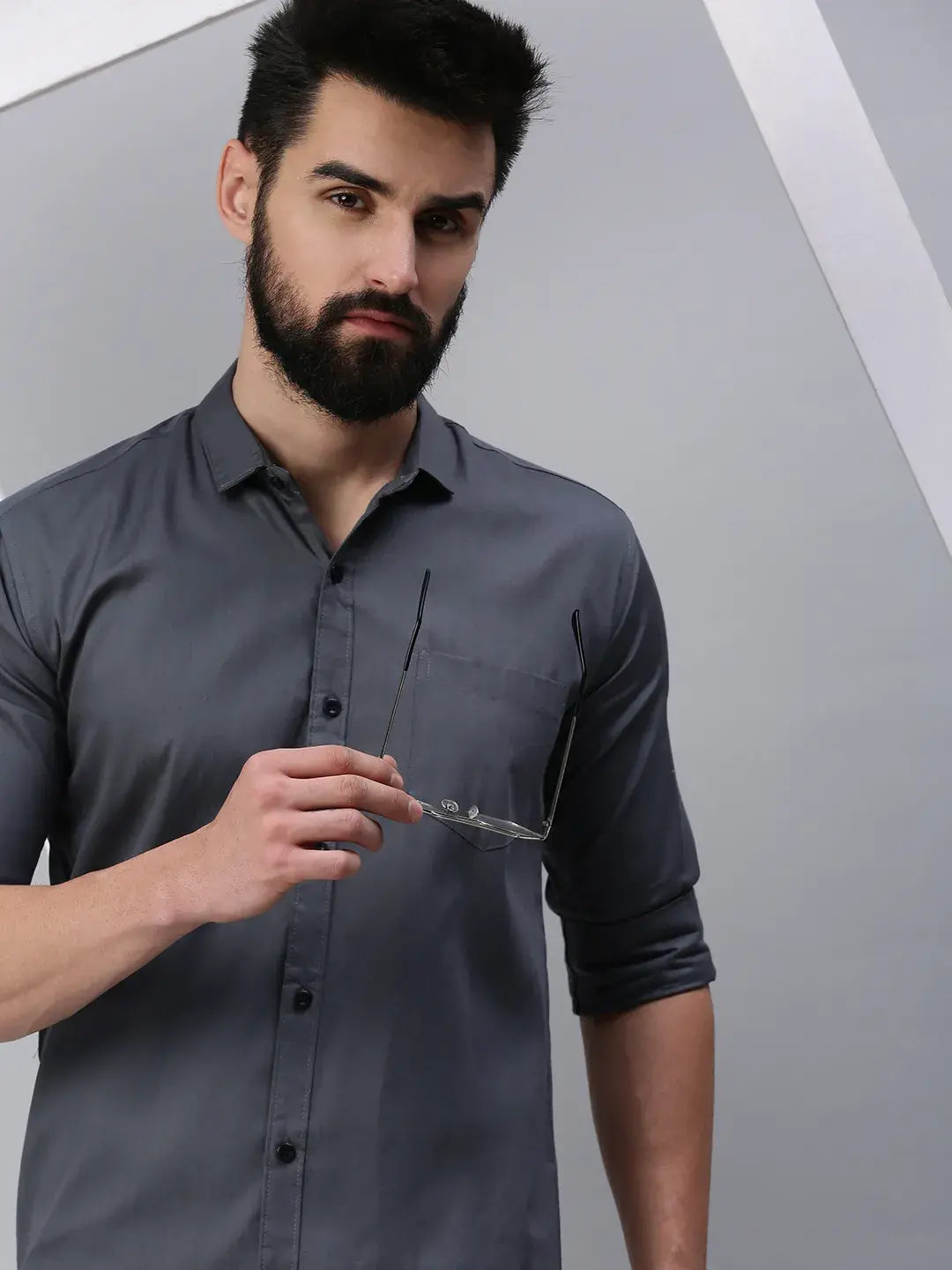 Steel Grey Plain Full sleeve men's shirt - Rodzen