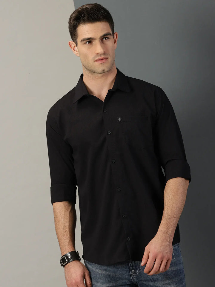 Black Textured Full Sleeve Men's Shirt