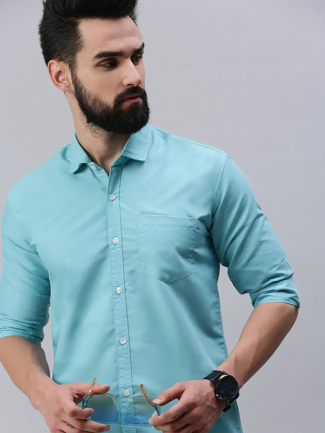 Light Blue Plain Full sleeve men's shirt - Rodzen