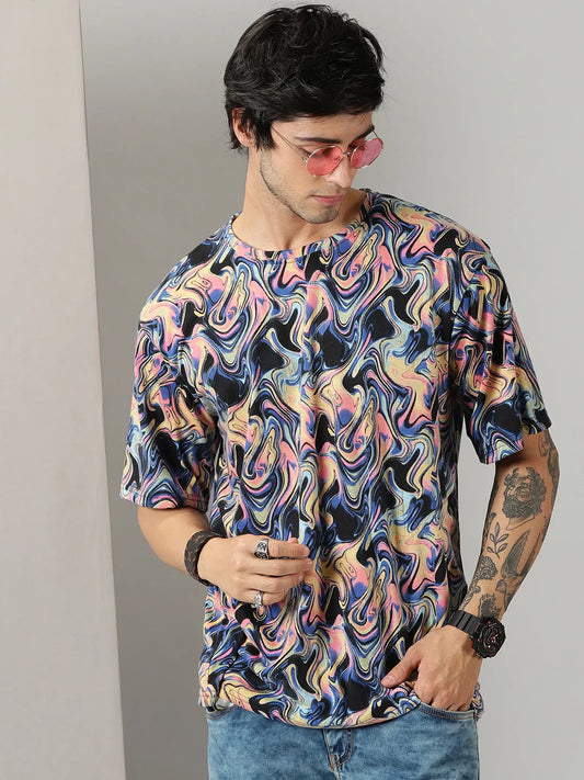 Multicolor Chemical Print Men Oversized Tshirt - Rodzen