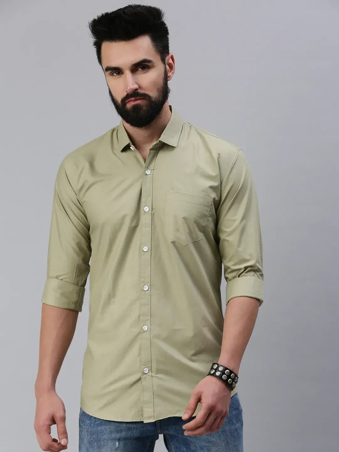 Light Green Plain Full sleeve men's shirt - Rodzen