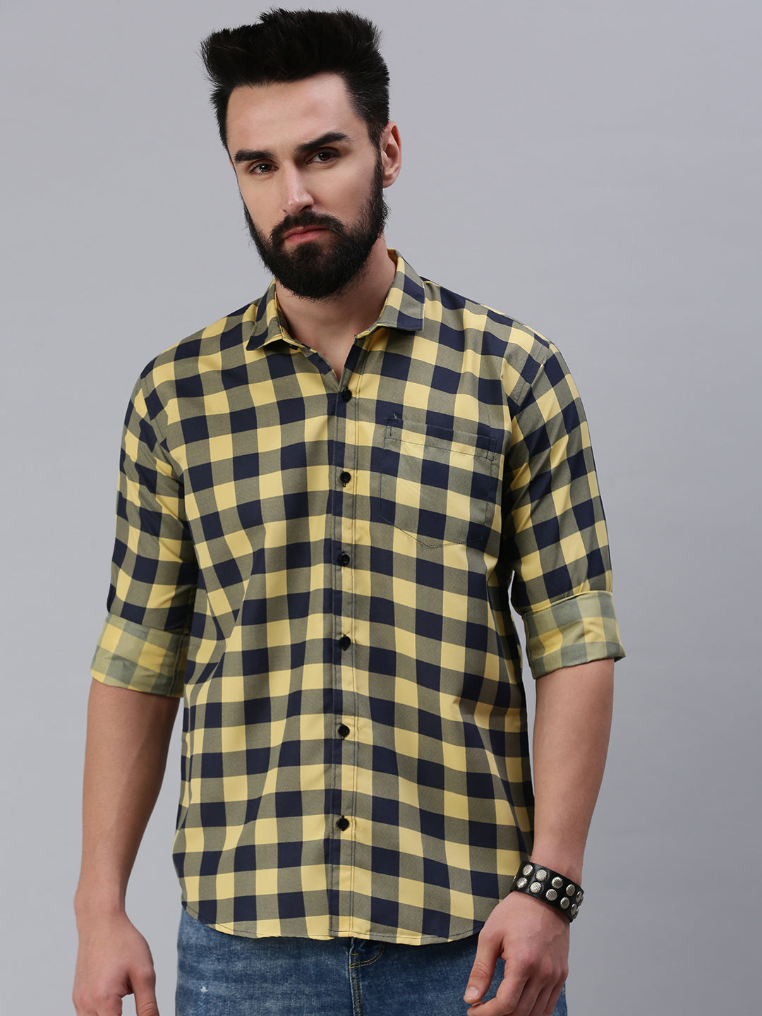 Full sleeve yellow checks men's shirt - Rodzen