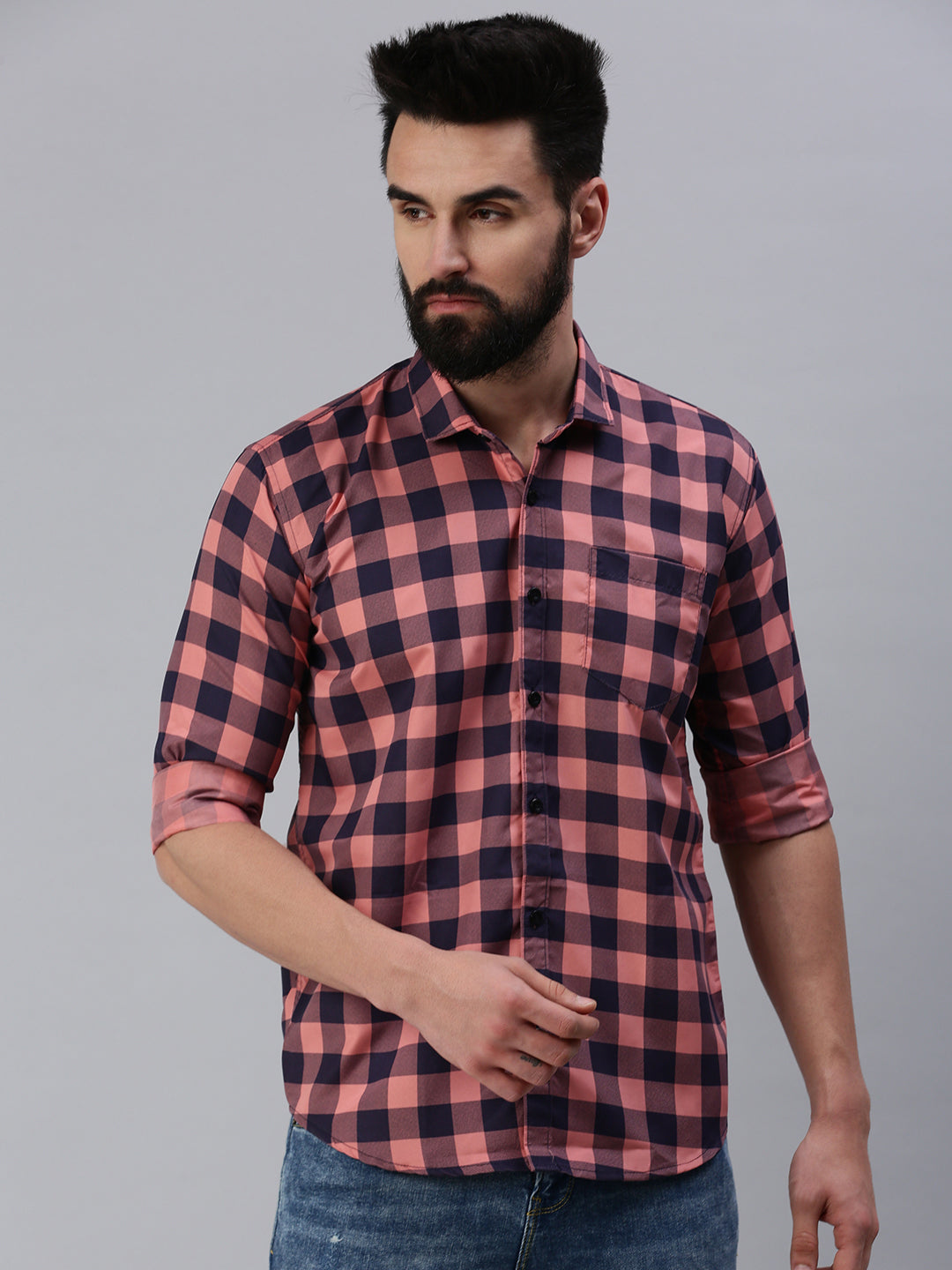 Full sleeve pink checks men's shirt - Rodzen