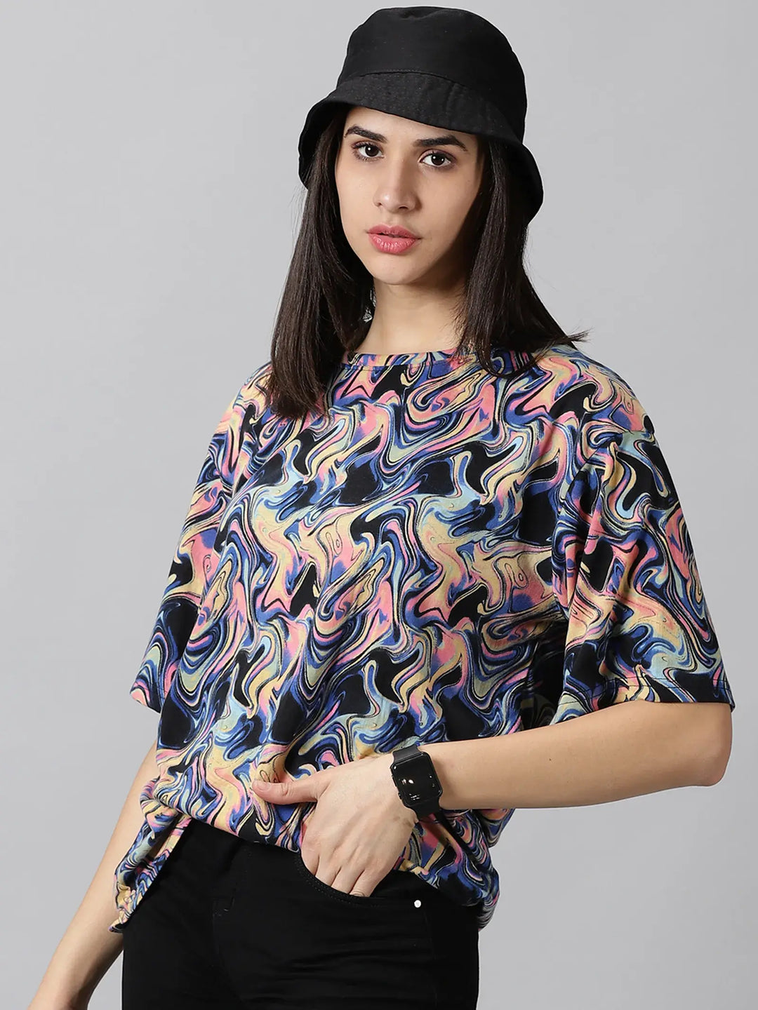 Marble Printeded  Women Oversized T-Shirt - Rodzen