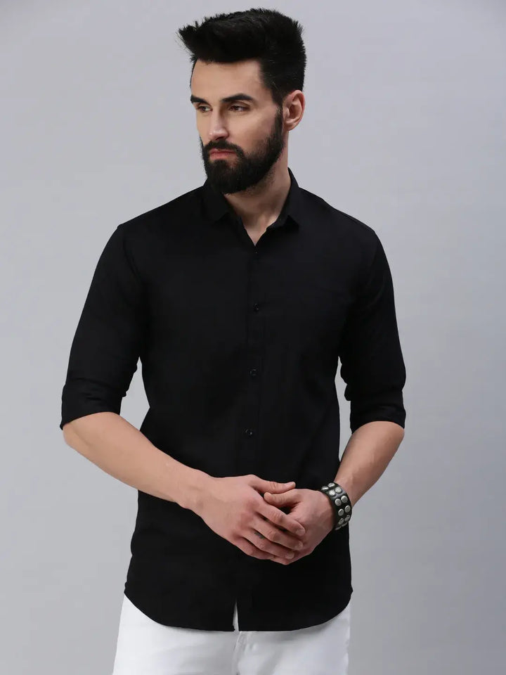 Black Plain full sleeve men's shirt - Rodzen