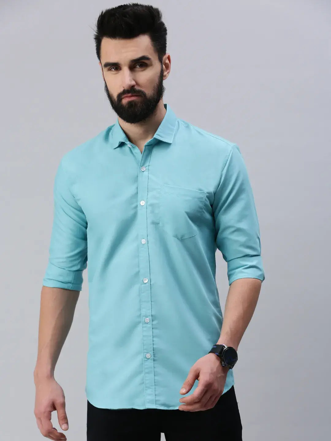 Light Blue Plain Full sleeve men's shirt - Rodzen