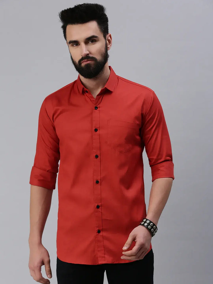 Brick Red Plain full sleeve men's shirt - Rodzen