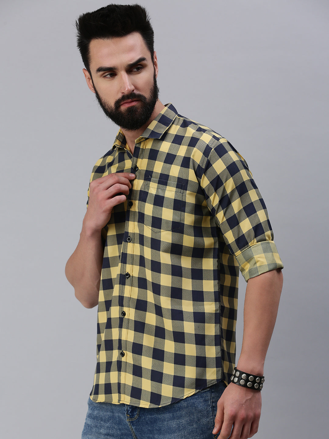 Full sleeve yellow checks men's shirt - Rodzen