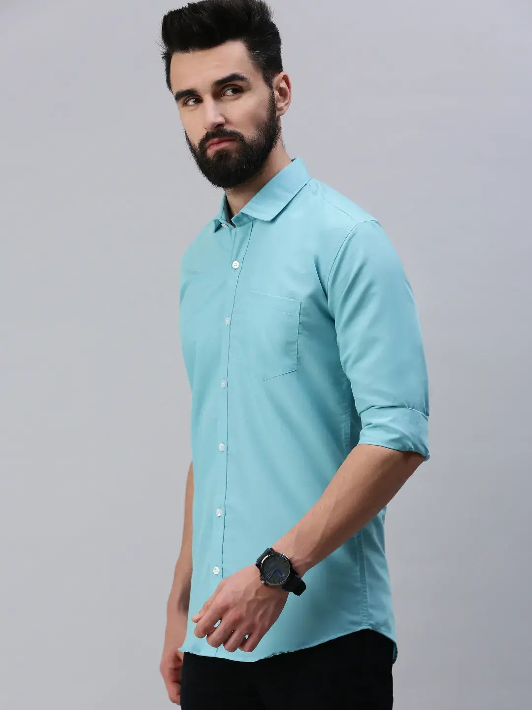 Light Blue Plain Full sleeve men's shirt - Rodzen