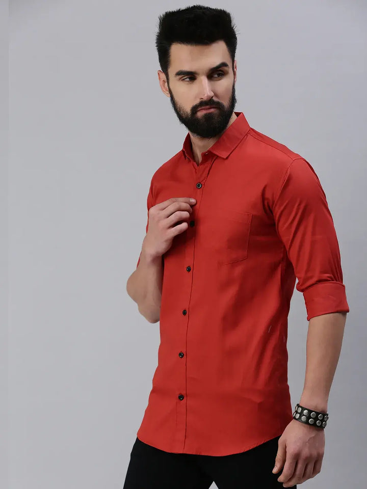 Brick Red Plain full sleeve men's shirt - Rodzen