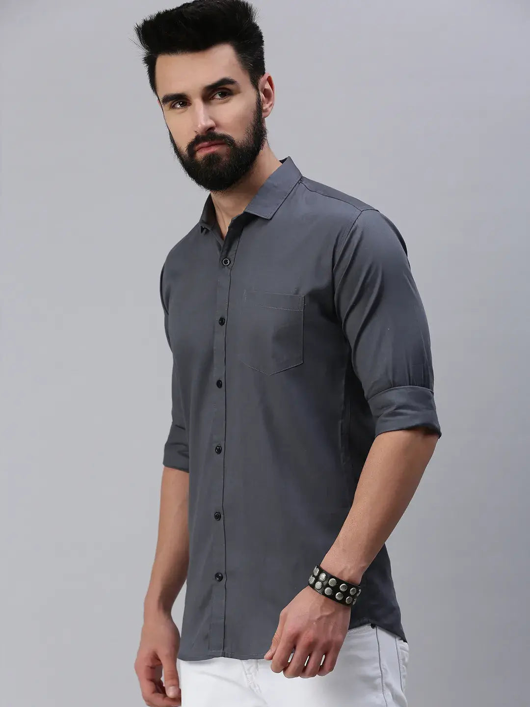 Steel Grey Plain Full sleeve men's shirt - Rodzen