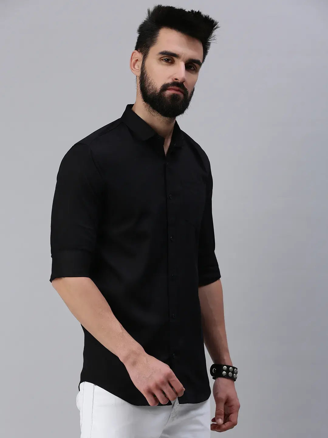 Black Plain full sleeve men's shirt - Rodzen