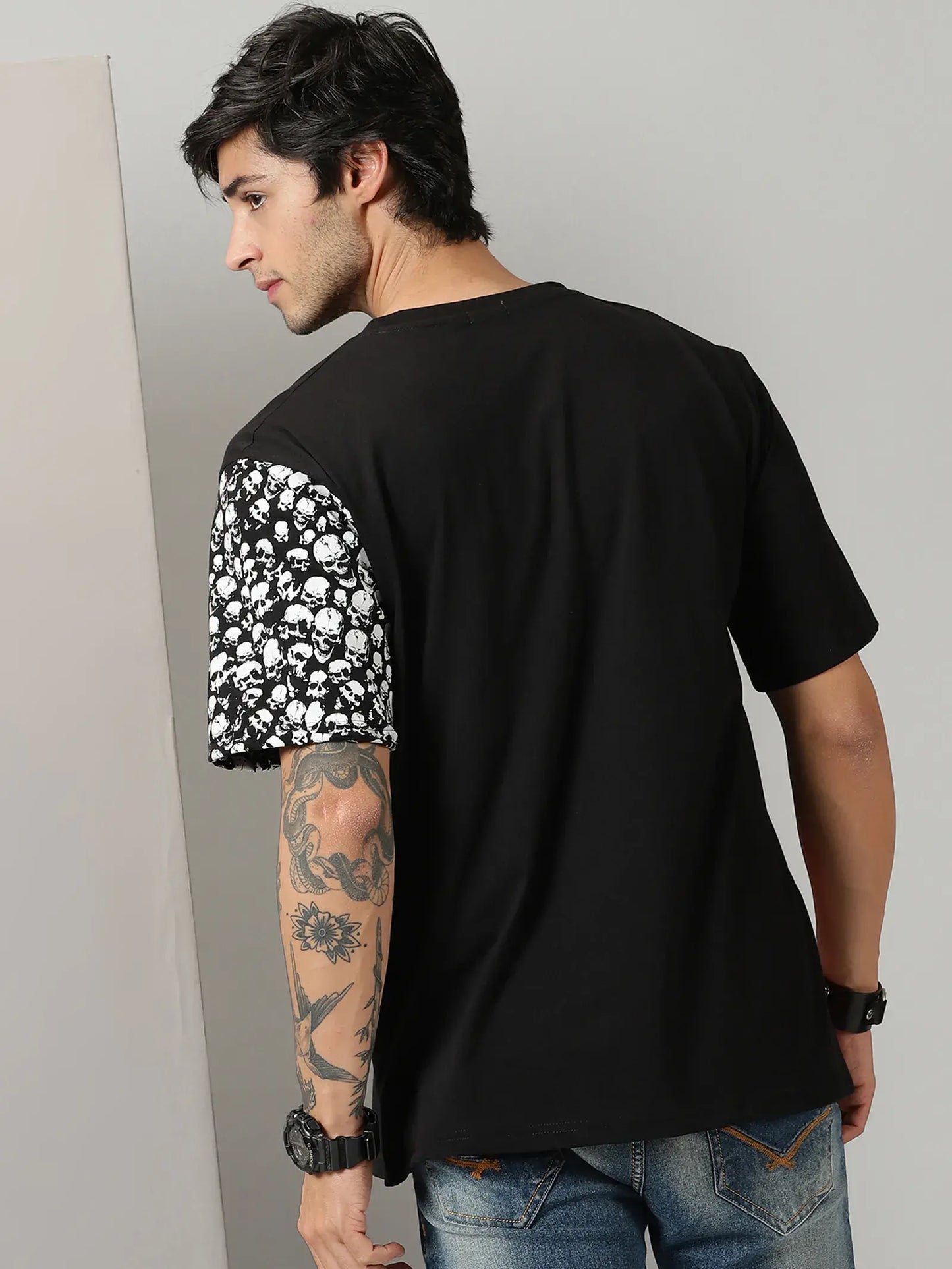 Black Biker Printed  Men Oversized Tshirt - Rodzen