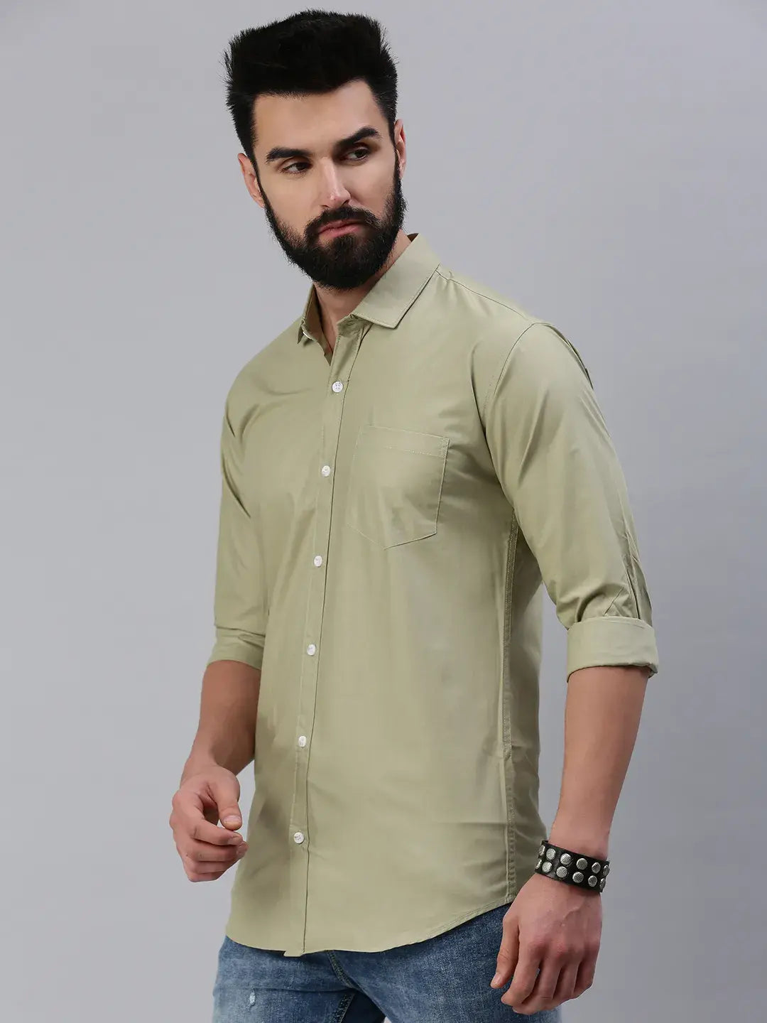 Light Green Plain Full sleeve men's shirt - Rodzen