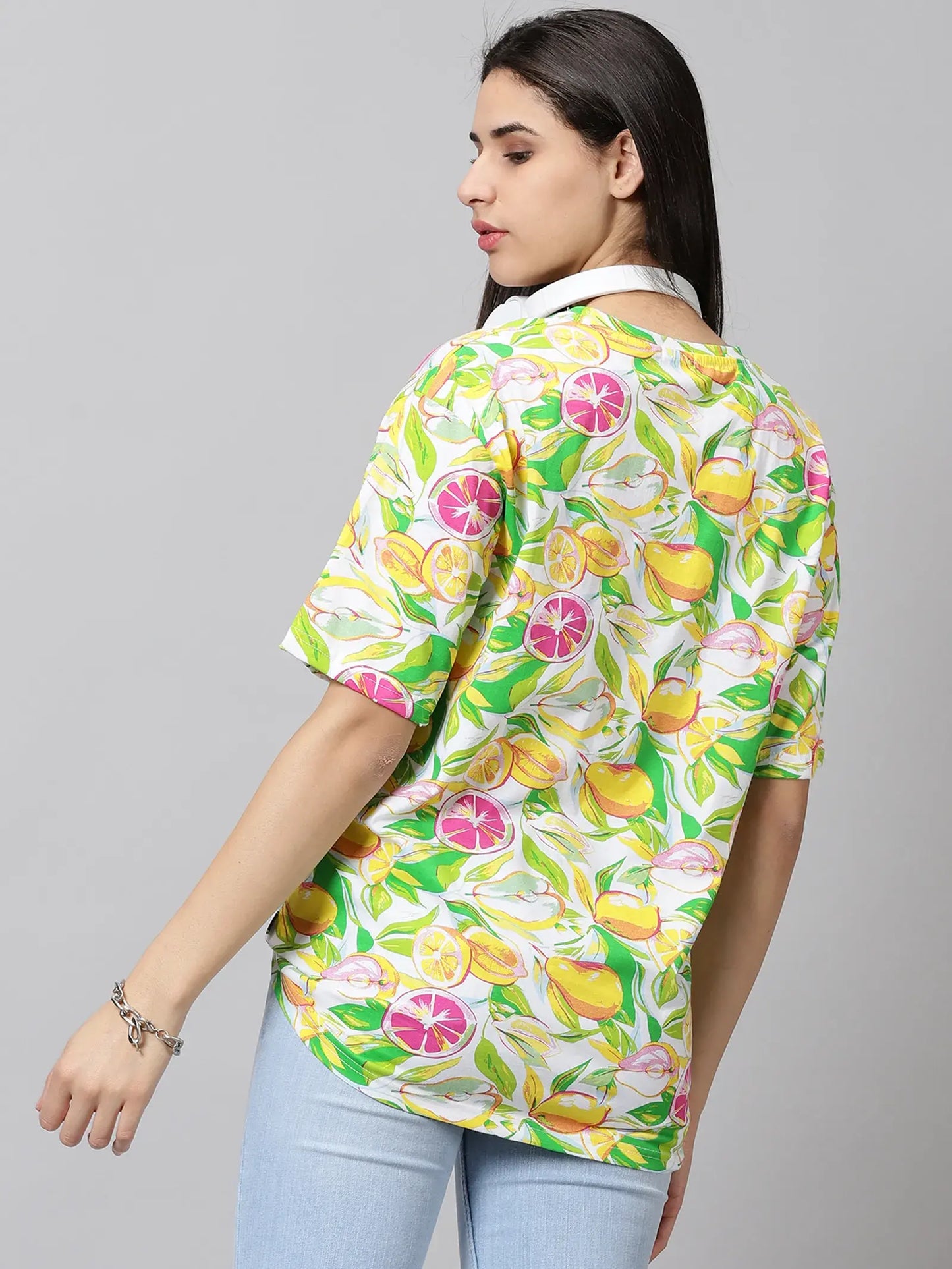 Multi Color Fruit Printed   Women Oversized T-Shirt - Rodzen