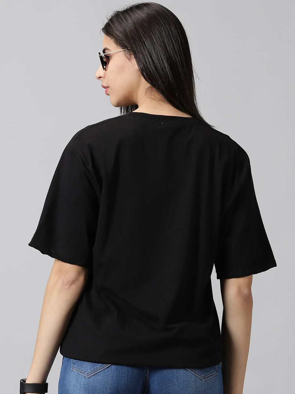 Black Sorted Printed Women Oversized T-Shirt - Rodzen