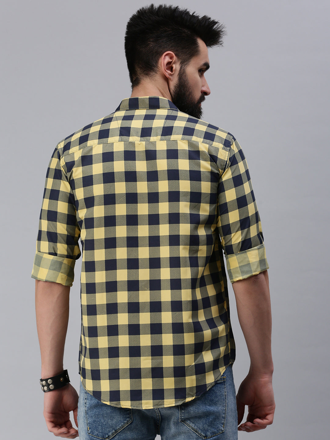 Full sleeve yellow checks men's shirt - Rodzen