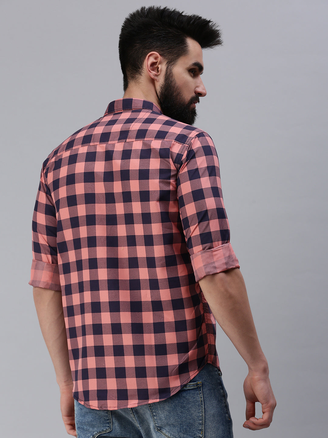 Full sleeve pink checks men's shirt - Rodzen