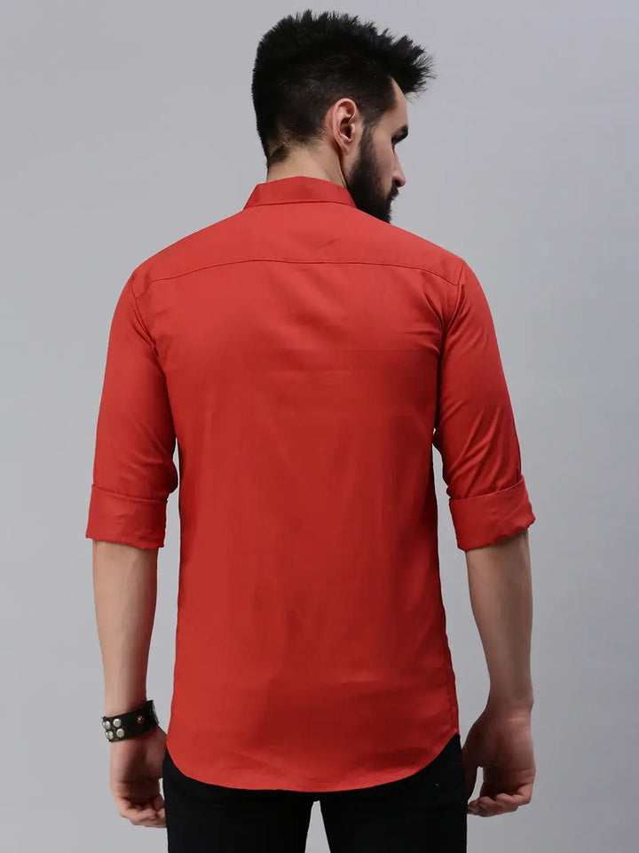 Brick Red Plain full sleeve men's shirt - Rodzen