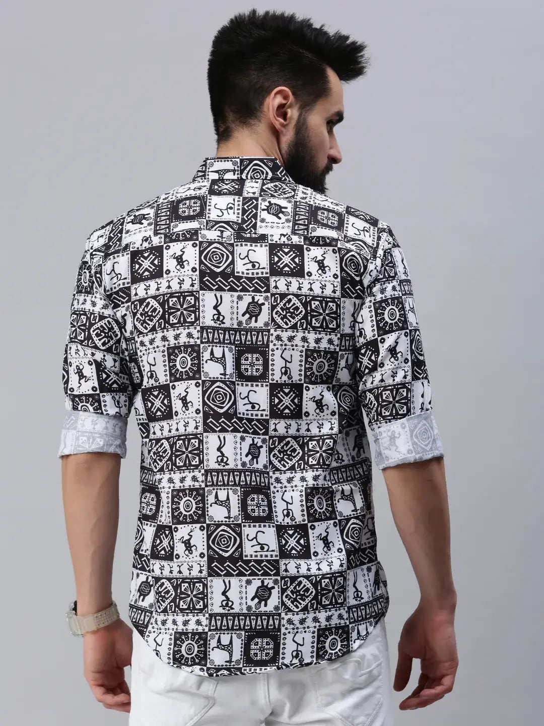 Black white Printed full sleeve men's shirt - Rodzen