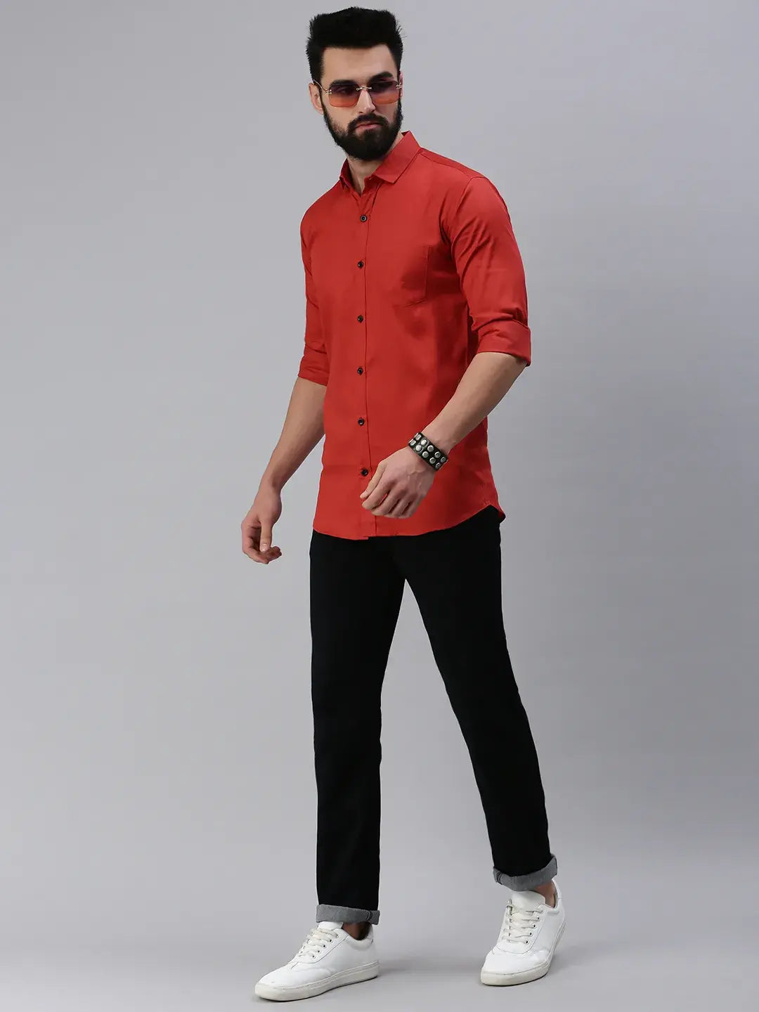 Brick Red Plain full sleeve men's shirt - Rodzen