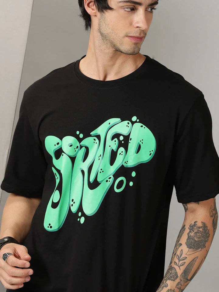 Black Sorted Print Men Oversized Tshirt - Rodzen