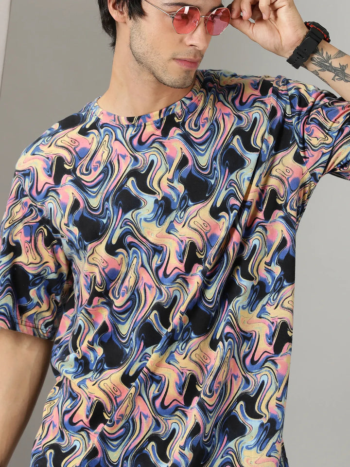 Multicolor Chemical Print Men Oversized Tshirt - Rodzen