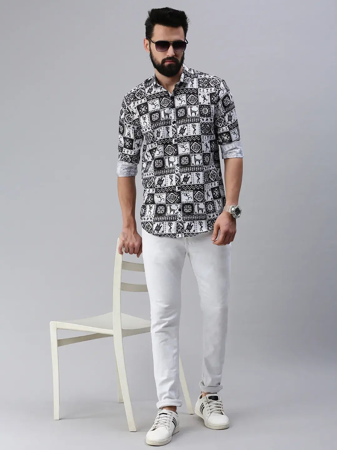 Black white Printed full sleeve men's shirt - Rodzen