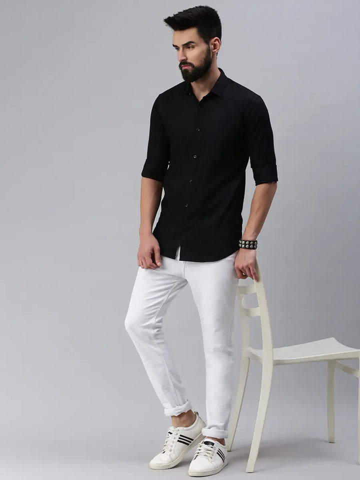 Black Plain full sleeve men's shirt - Rodzen