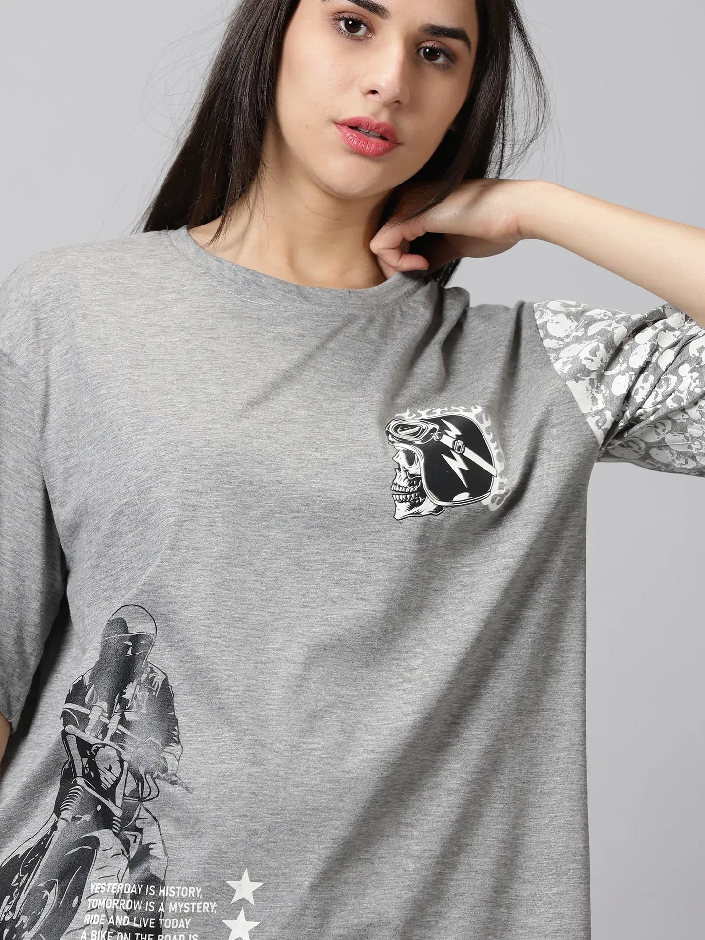 Skullgrey Skull Printeded Women Oversized T-Shirt