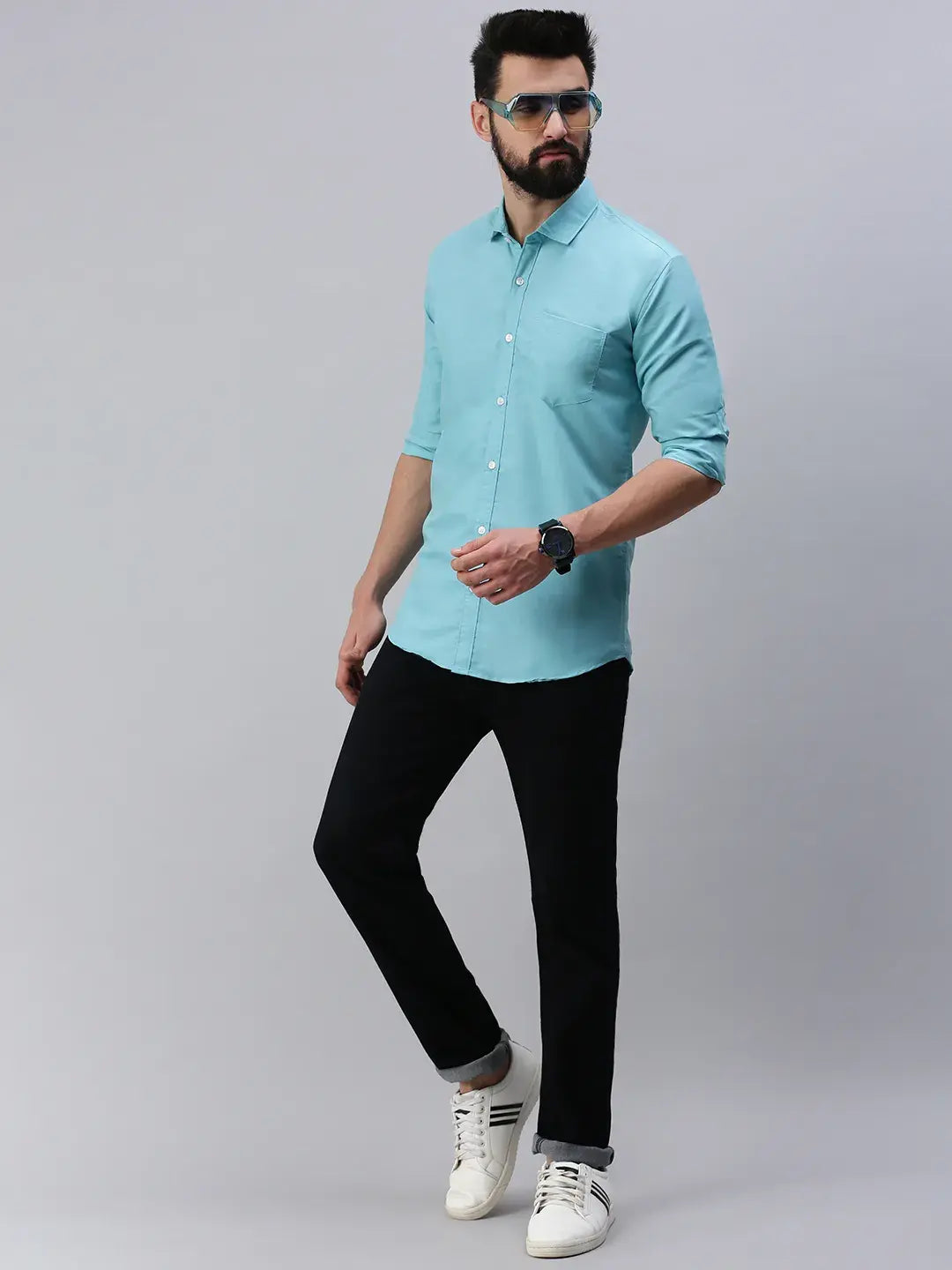 Light Blue Plain Full sleeve men's shirt - Rodzen