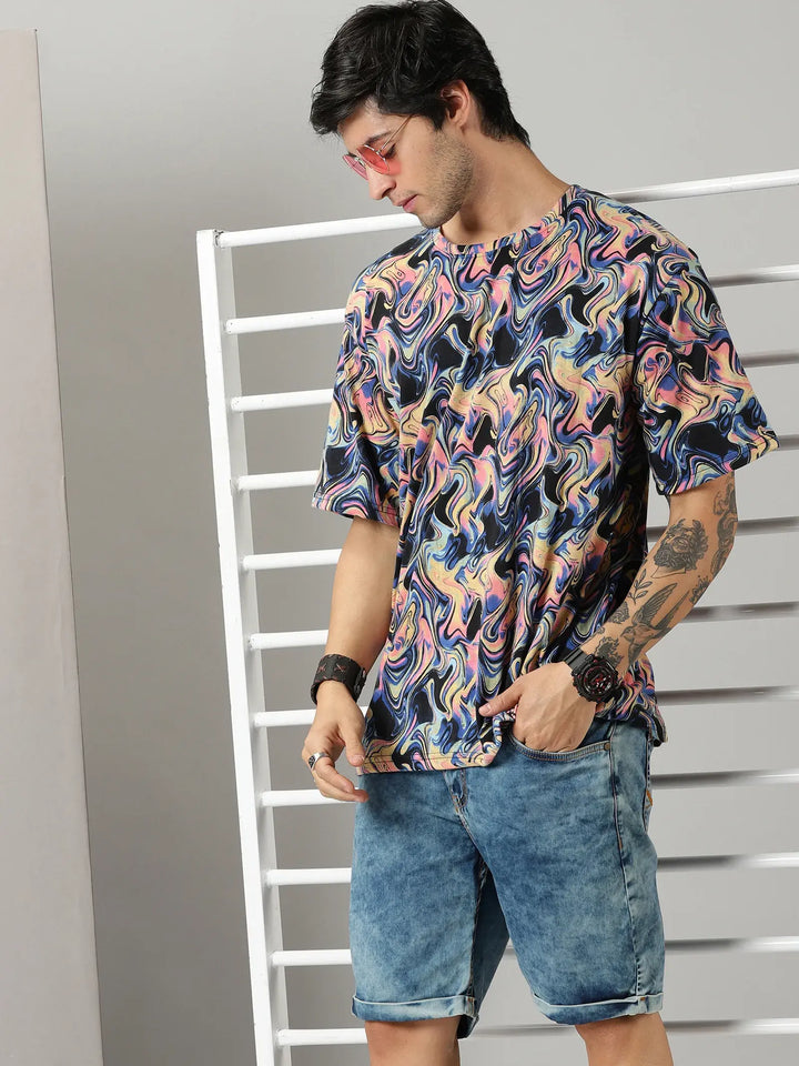 Multicolor Chemical Print Men Oversized Tshirt - Rodzen