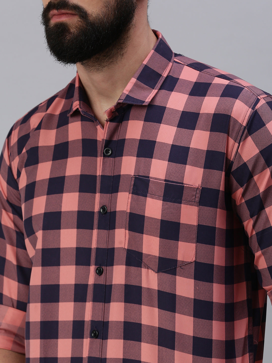 Full sleeve pink checks men's shirt - Rodzen