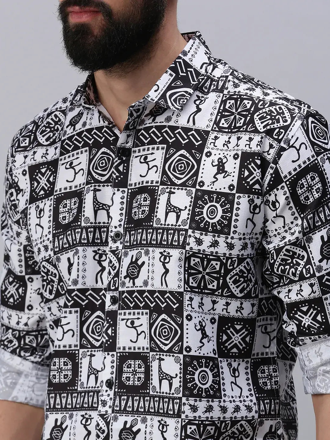 Black white Printed full sleeve men's shirt - Rodzen