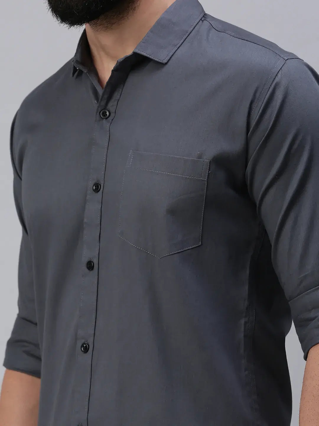 Steel Grey Plain Full sleeve men's shirt - Rodzen