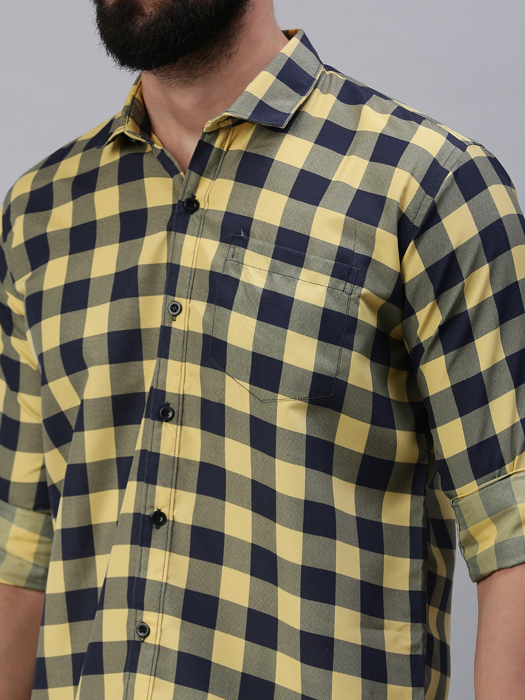 Full sleeve yellow checks men's shirt - Rodzen