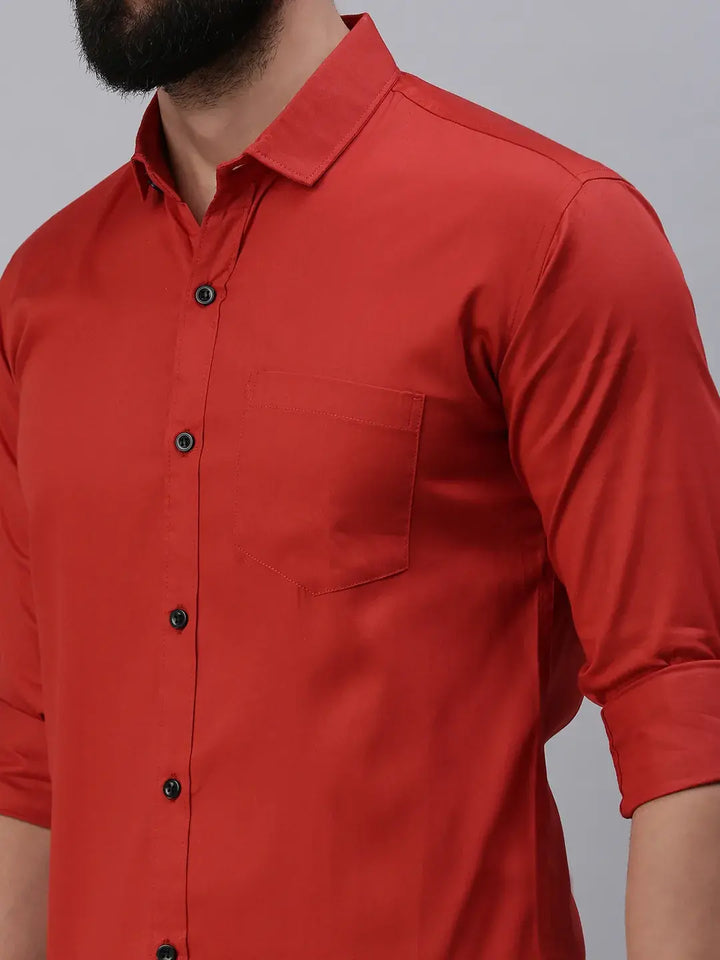 Brick Red Plain full sleeve men's shirt - Rodzen