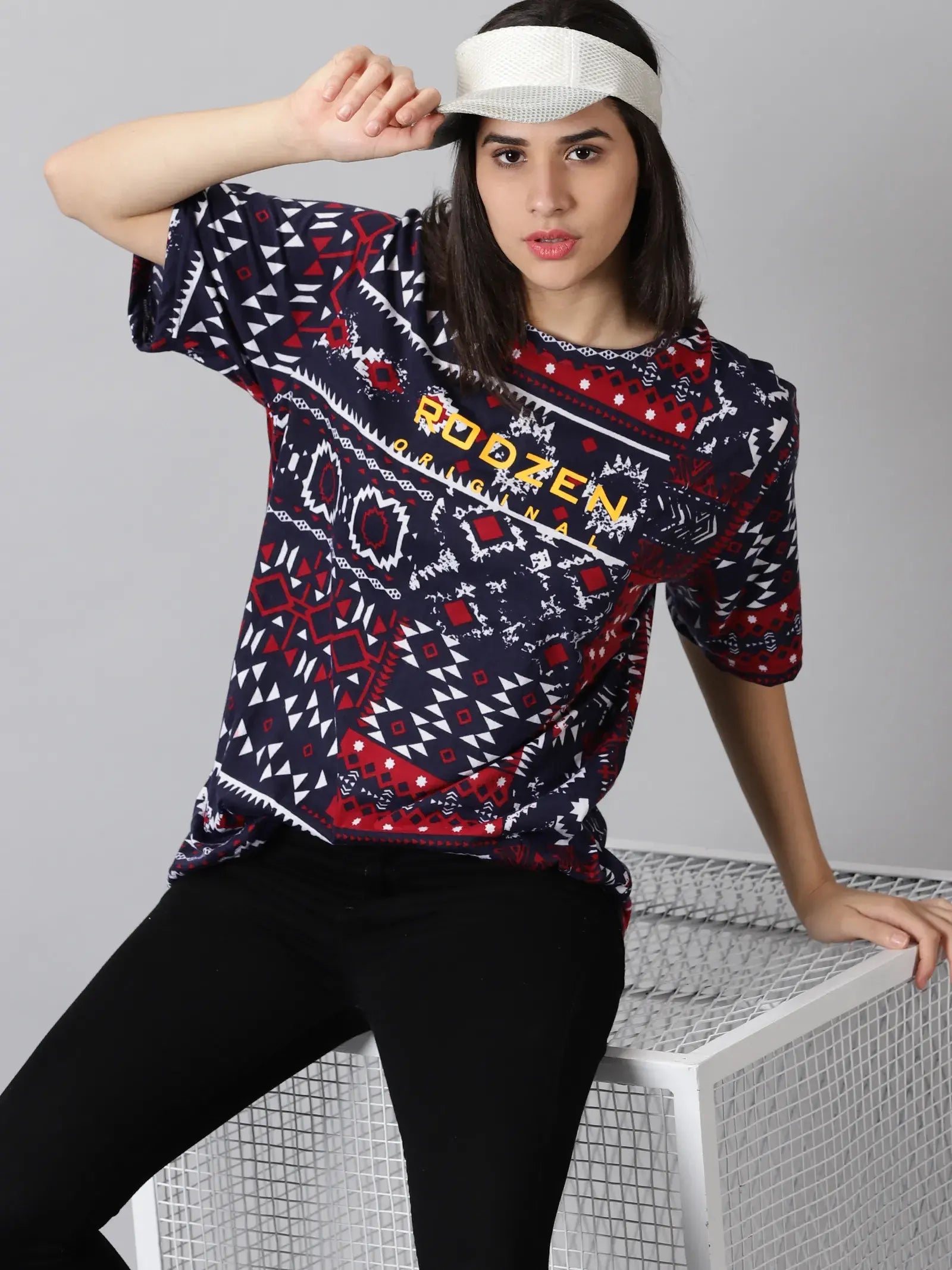 Navy Printeded  Women Oversized T-Shirt - Rodzen